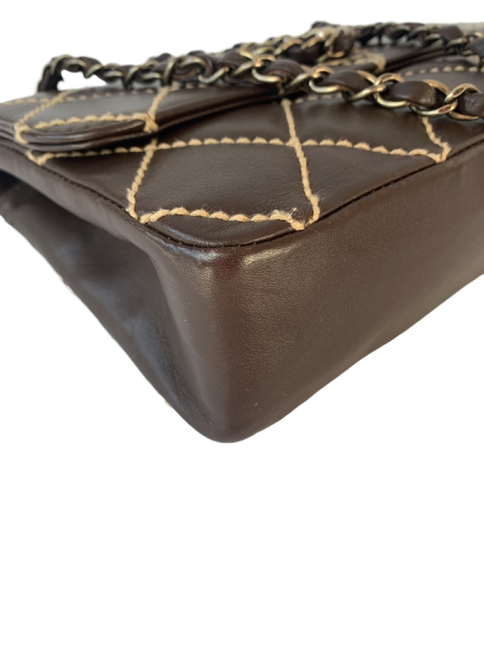 Sold Chanel Wild Stitch Flap Brown Leather with Beige Stitching Detail