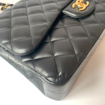 Sold Chanel Classic Flap Jumbo 2012 Black Lambskin Leather Double Flap with Gold Hardware