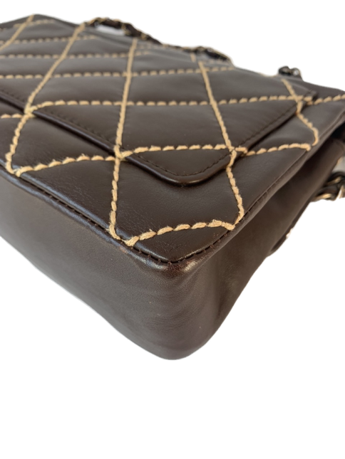 Sold Chanel Wild Stitch Flap Brown Leather with Beige Stitching Detail