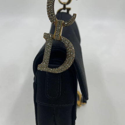 Dior Saddle Mini Silk Handbag Black with crystals