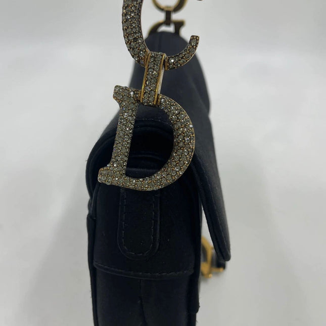 Dior Saddle Mini Silk Handbag Black with crystals