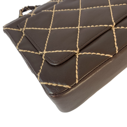 Sold Chanel Wild Stitch Flap Brown Leather with Beige Stitching Detail