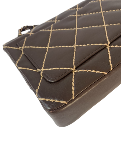 Sold Chanel Wild Stitch Flap Brown Leather with Beige Stitching Detail