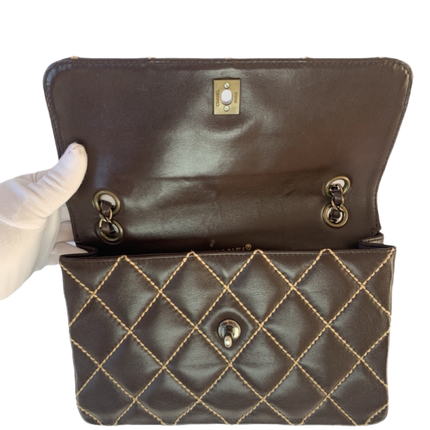 Sold Chanel Wild Stitch Flap Brown Leather with Beige Stitching Detail