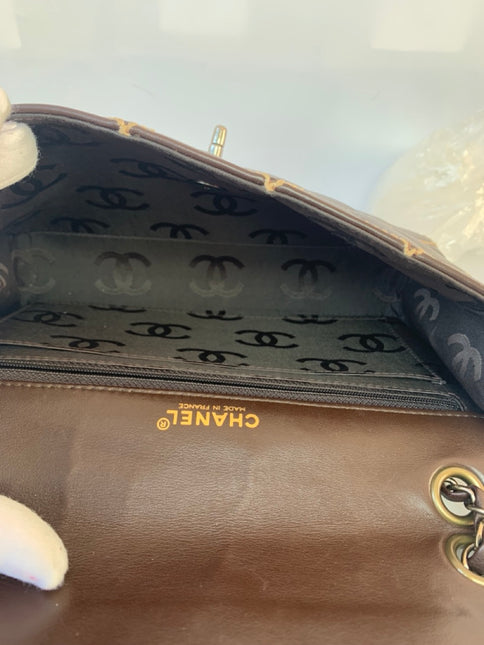 Sold Chanel Wild Stitch Flap Brown Leather with Beige Stitching Detail