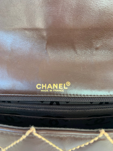 Sold Chanel Wild Stitch Flap Brown Leather with Beige Stitching Detail