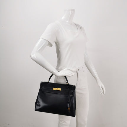 Hermes Kelly 32 Retourne 78 Blue Marine Navy Box Leather Gold HW 1980