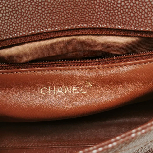 Chanel Vintage Medium Iridescent Brown Caviar Leather Shoulder Bag Gold Hardware