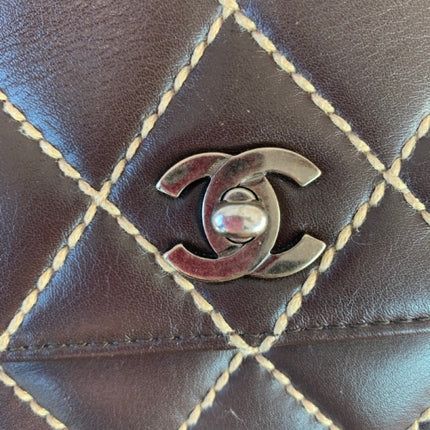 Sold Chanel Wild Stitch Flap Brown Leather with Beige Stitching Detail