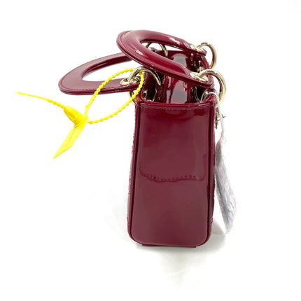 Lady Dior Mini Handbag 2021 Burgundy Red Patent Leather Gold-tone Chain Strap