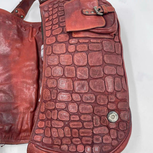 Dior Vintage Gaucho Large Red Leather Crocodile Embossed Crossbody Bag
