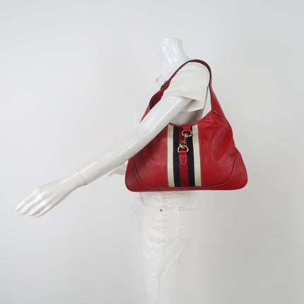 Gucci Jackie Vintage Bouvier Hobo Red Leather with Web Accent