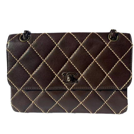 Sold Chanel Wild Stitch Flap Brown Leather with Beige Stitching Detail-Luxbags