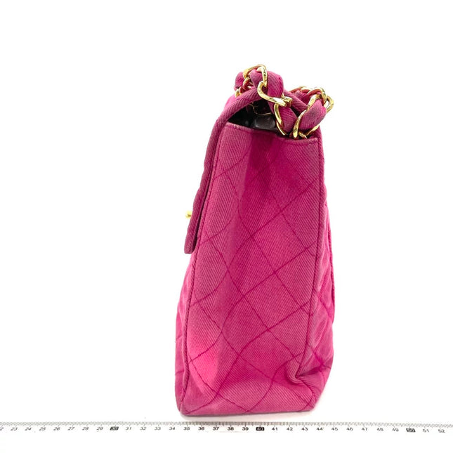 Chanel RARE Vintage Classic Maxi 34 Flap Hot Pink Denim Giant CC 24 Gold Hardware