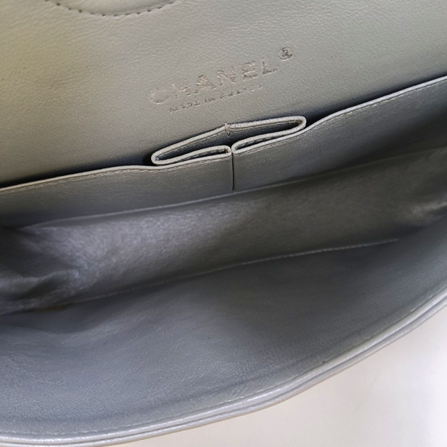 Chanel Timeless Classic Flap Medium Grey Lambskin Leather Silver Hardware