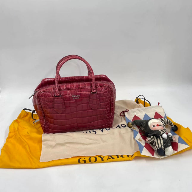Prada Inside Bag Red Crocodile Leather Pink Lambskin Leather Interior Medium