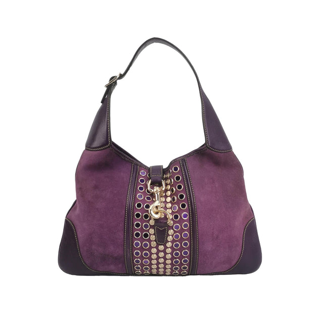 Gucci Jackie Vintage Large Purple Suede Leather Ringlets Decoration