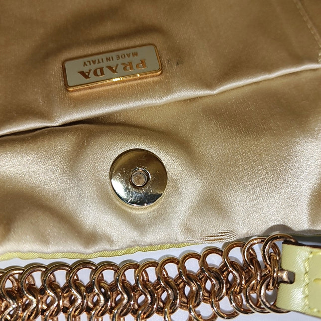 Prada Cleo Nylon Yellow Gold-tone Chain Shoulder Bag