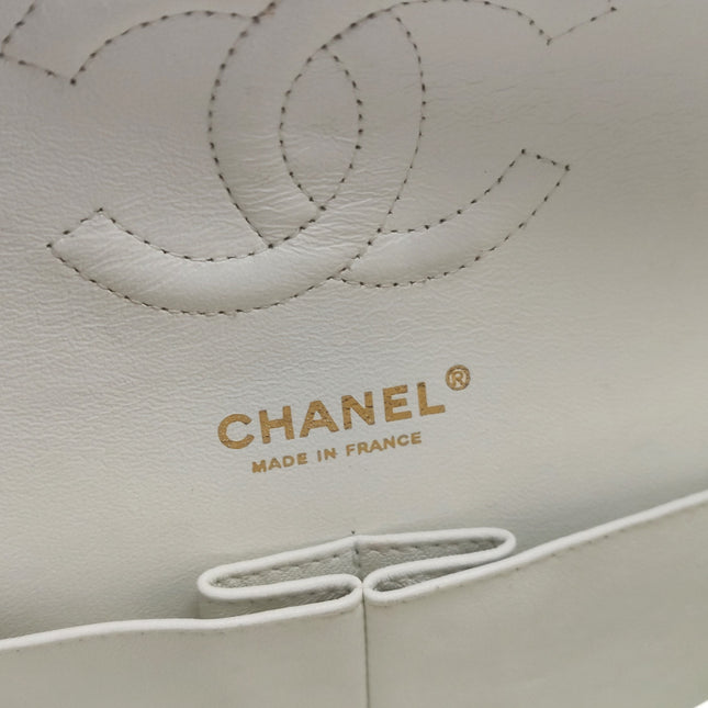 Chanel Classic Flap Medium 2010 White Caviar Leather Gold Hardware