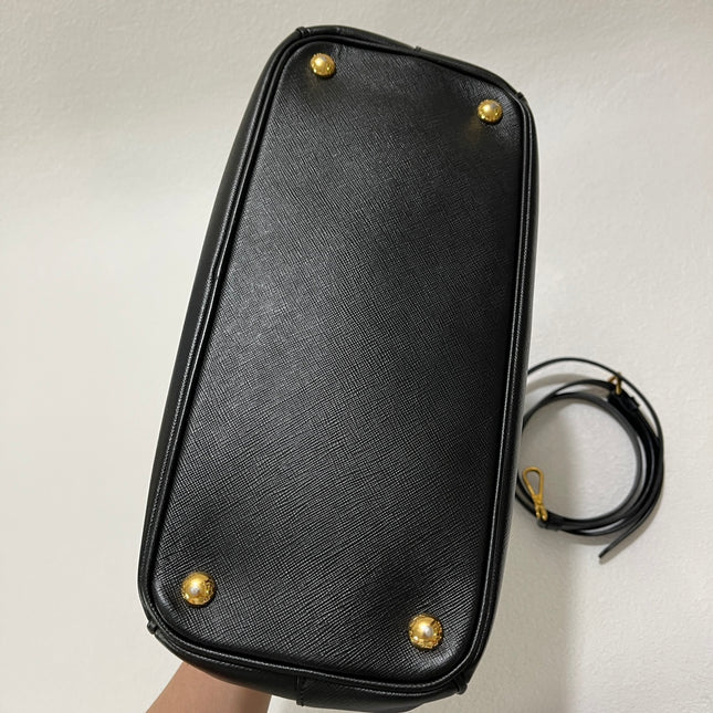 Prada Galleria Saffiano Leather Small Black Handbag with Strap