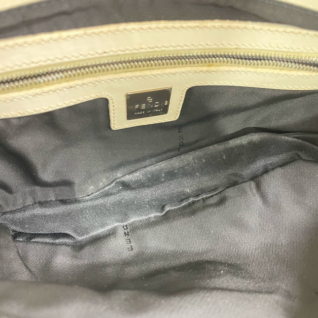 Fendi Baguette Vintage White Glitter Beads Brown Leather