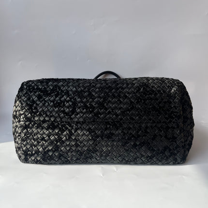 Bottega Veneta Cabat Large Intreccio Black Leather and Velvet 42cm