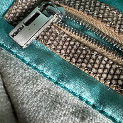 Fendi Mamma Baguette Needlepoint White Canvas and Blue and White Stones Embroidery