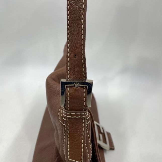 Fendi Mamma Forever Baguette Selleria Brown Calfskin Leather Silver Hardware