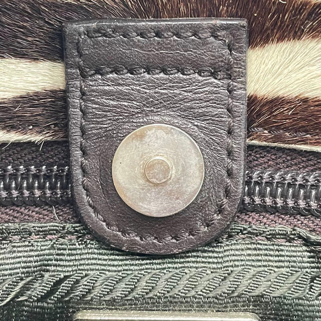 Prada Zebra Print Pony-style Calfskin Leather Brown Shoulder Bag