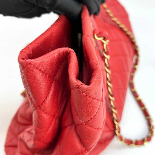 Chanel Shopping Tote Red Lambskin Leather Gold Hardware 2013-14