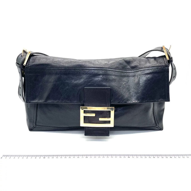 FENDI Baguette Large Black Calfskin Leather Shoulder Bag-Luxbags