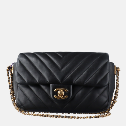 Chanel Classic Flap Mini Chevron Quilted Chain Around Mini Rectangular Flap Black, 2018-Luxbags