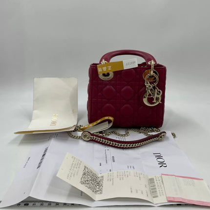 Lady Dior Mini 2020 Dark Red Lambskin Leather Gold HW Chain Strap