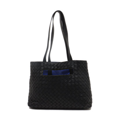 Bottega Veneta Slot Tote Black Intrecciato Leather Blue Suede Interior-Luxbags