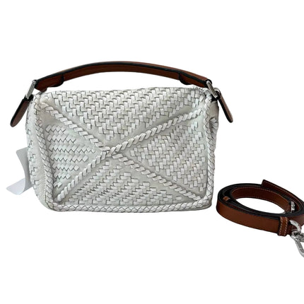 Loewe Puzzle Small Leather Woven Braided White Crossbody Bag