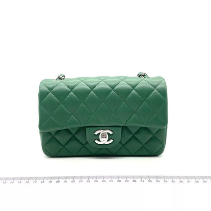 Chanel Classic Flap Mini 2019 Green Lambskin Leather Silver Hardware