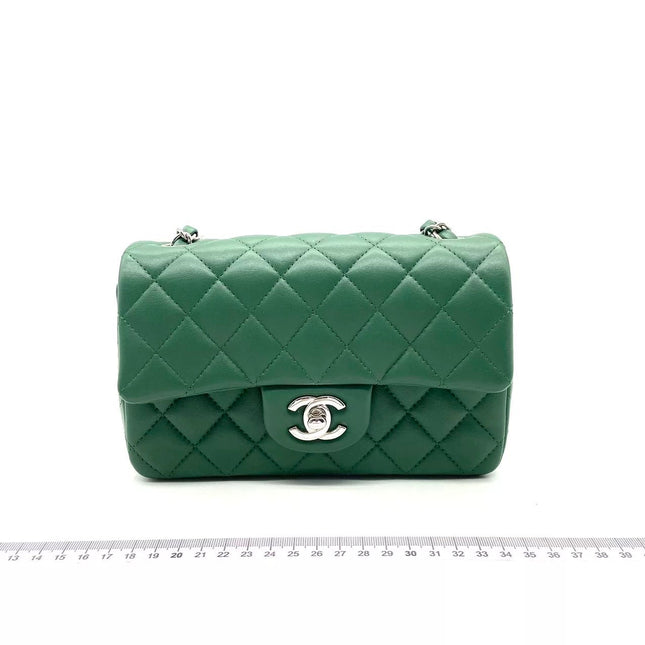 Chanel Classic Flap Mini 2019 Green Lambskin Leather Silver Hardware