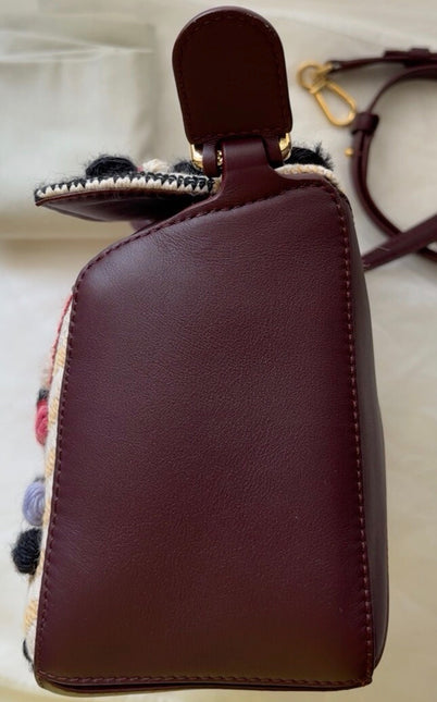 Loewe x Albers Puzzle Small Multicolor Woven Wool and Leather with Pompoms Crossbody Bag