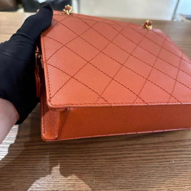 Chanel Vintage Small Matelasse Orange Caviar Leather Top Handle Bag