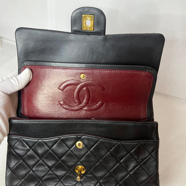 Chanel Classic Flap Vintage Medium Black Lambskin Leather 24k Gold Hardware 1994-1996