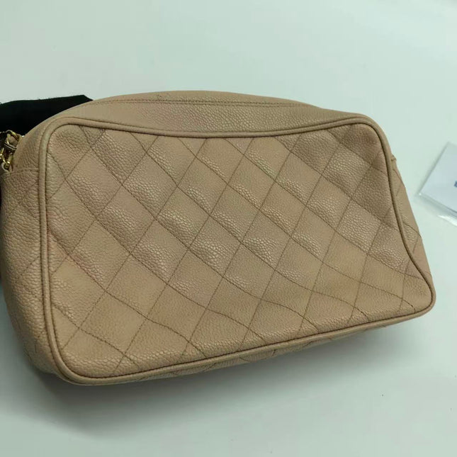Chanel Medium Camera Case Bag Beige Caviar Leather Gold Hardware