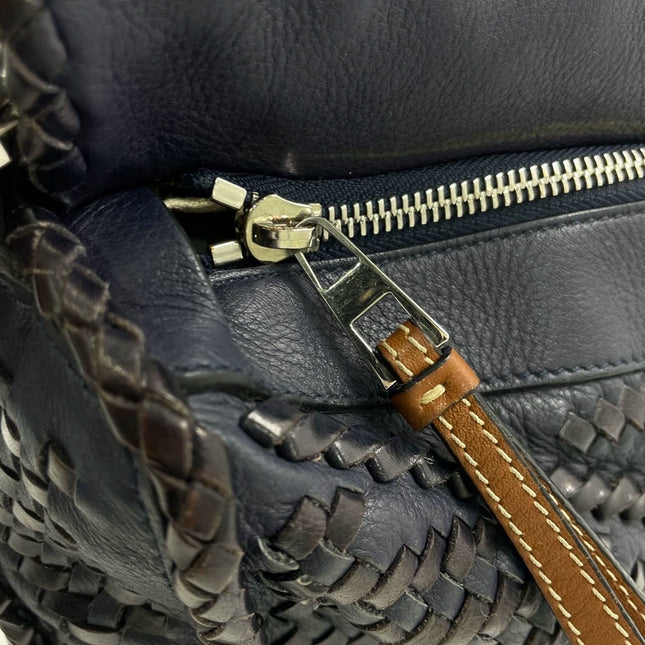 Loewe Puzzle Small Leather Woven Braided Navy Crossbody Bag