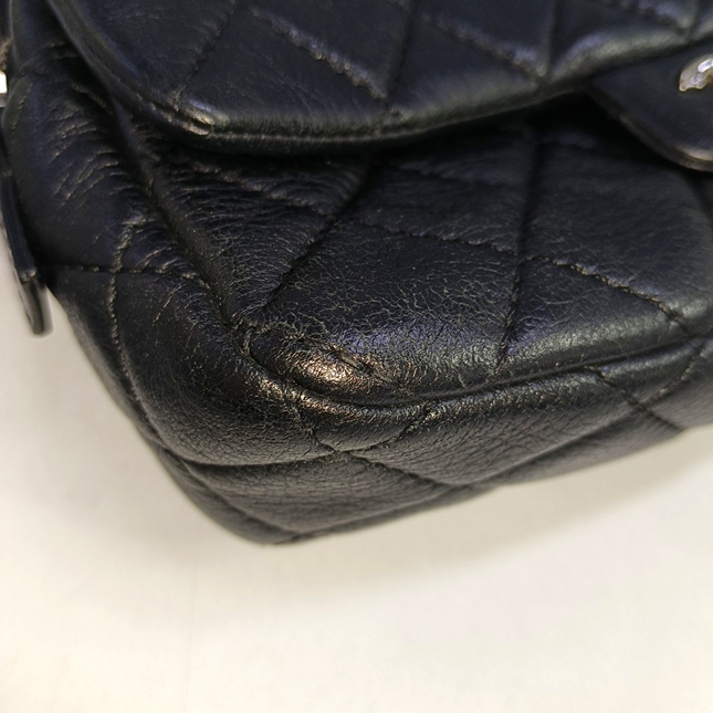 Chanel Medium Black Calfskin Leather Flap and Zipper Bag Silver Hardware, 2015