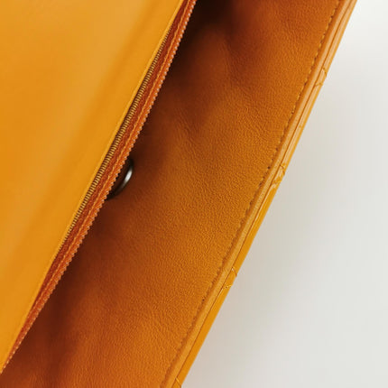 Chanel Classic Flap Mini Orange Patent Leather Silver Hardware