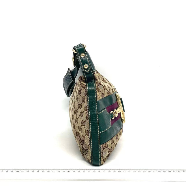 Gucci Large Vintage Green Leather and Monogram Side Horsebit Shoulder Bag