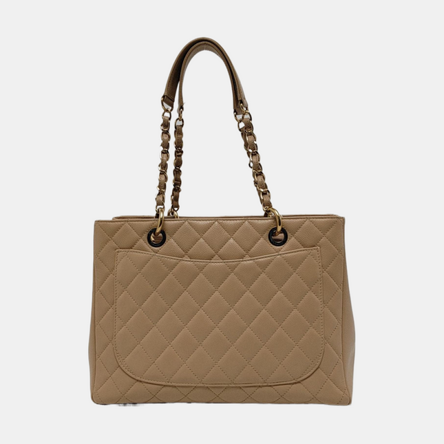 Chanel GST Grand Shopping Tote Beige Caviar Leather PM Gold Hardware