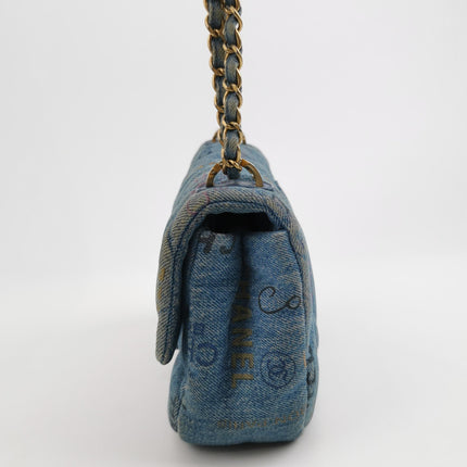 Chanel Classic Flap Mini Rectangular Blue Denim Jeans Gold Hardware Microchip