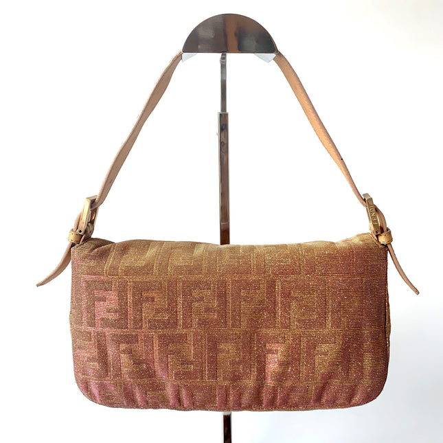 Sold Fendi Baguette Iridescent Pink Zucca Print with Crystal Buckle