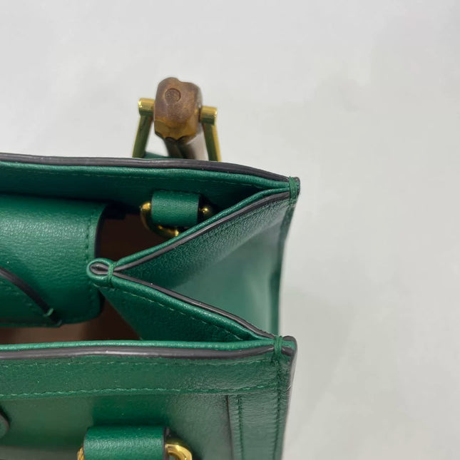 Gucci Diana Mini Green Leather Bag Bamboo Handle with Strap
