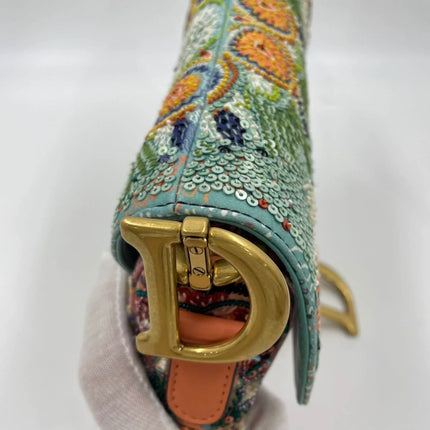 Dior In Lights Saddle Medium Multicolor Beads and Calfskin Leather Shoulder Bag